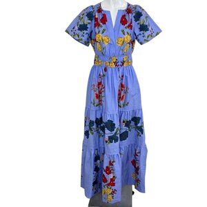 Anthropologie The Somerset Maxi Dress, V-Neck, Cotton, Smocked Waist, Floral, XS